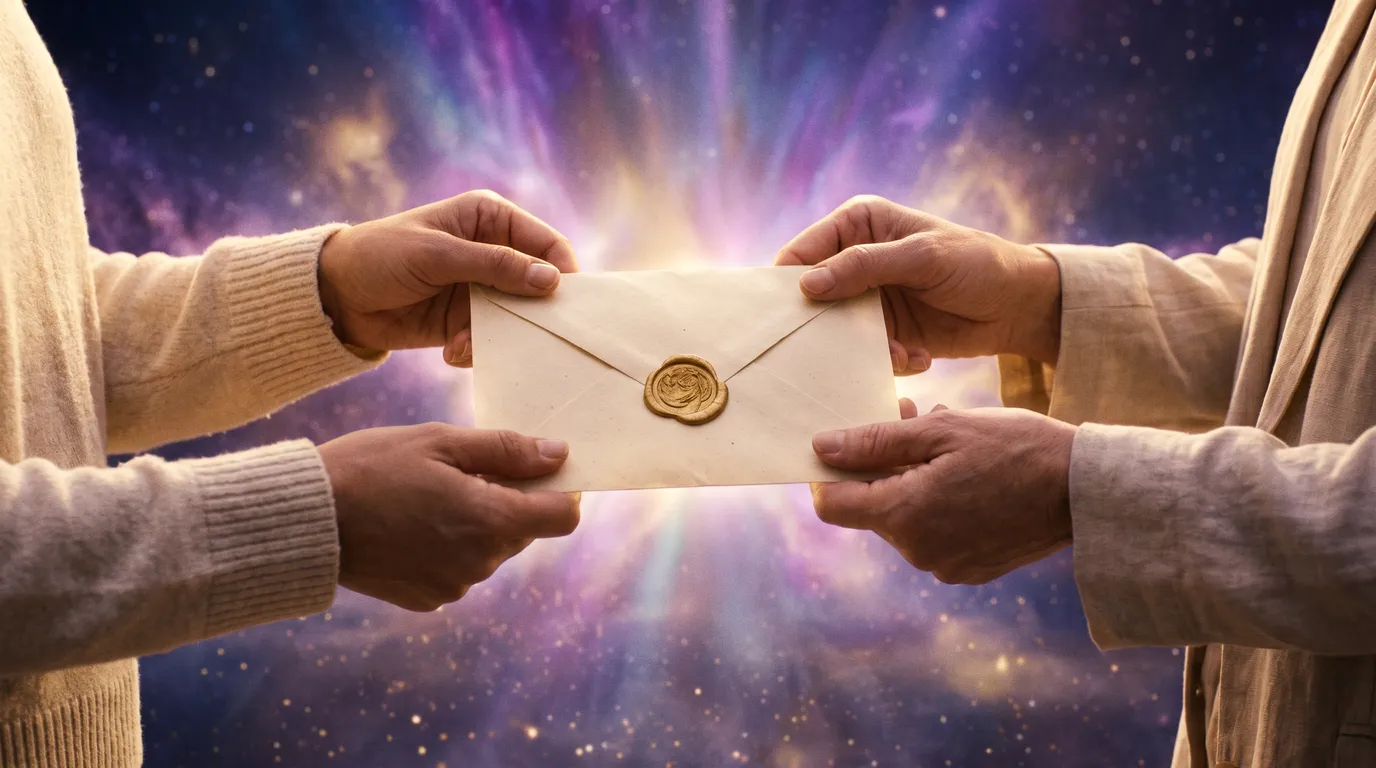 Dos manos se pasan un sobre sellado con lacre dorado
